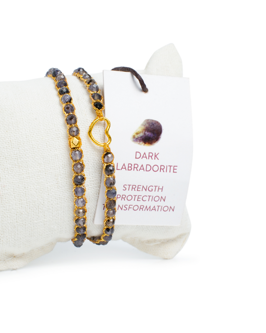 Dark Labradorite Nugget Kids Bracelet | Gold