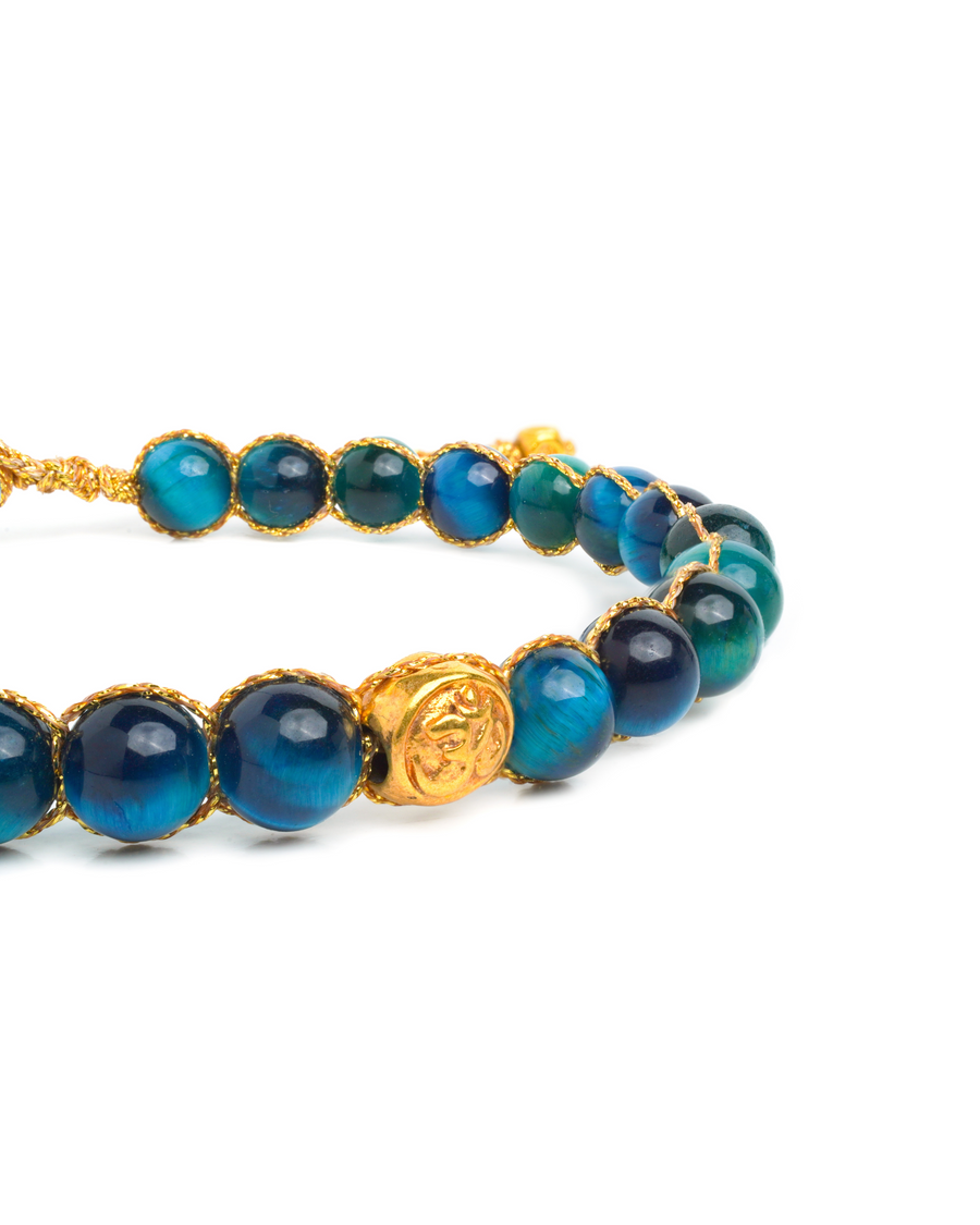 Turquoise Blue Tiger Eye 6mm Bracelet | Gold