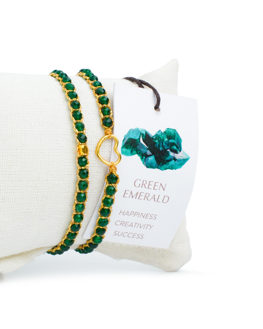 Green Emerald Heart Kids Bracelet | Gold