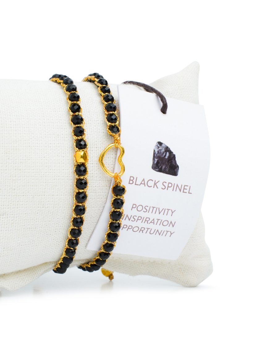 Black Spinel Nugget Kids Bracelet | Gold