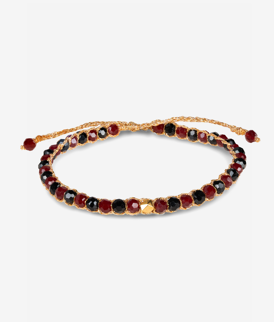 Crystal Dwiwarna Red & Black Nugget Bracelet | Gold
