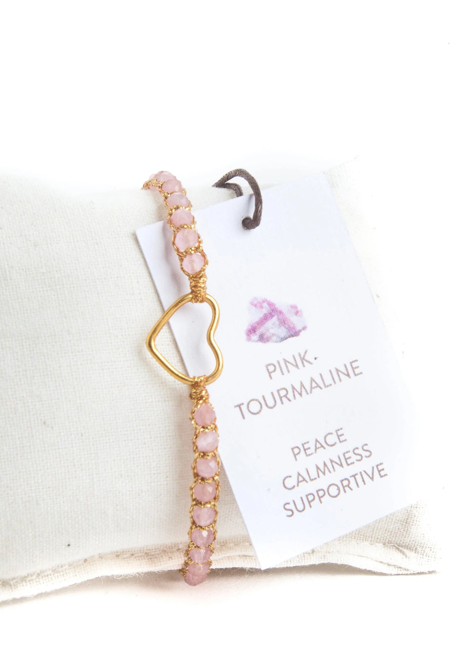 Pink Tourmaline Mozambique Heart Bracelet | Gold