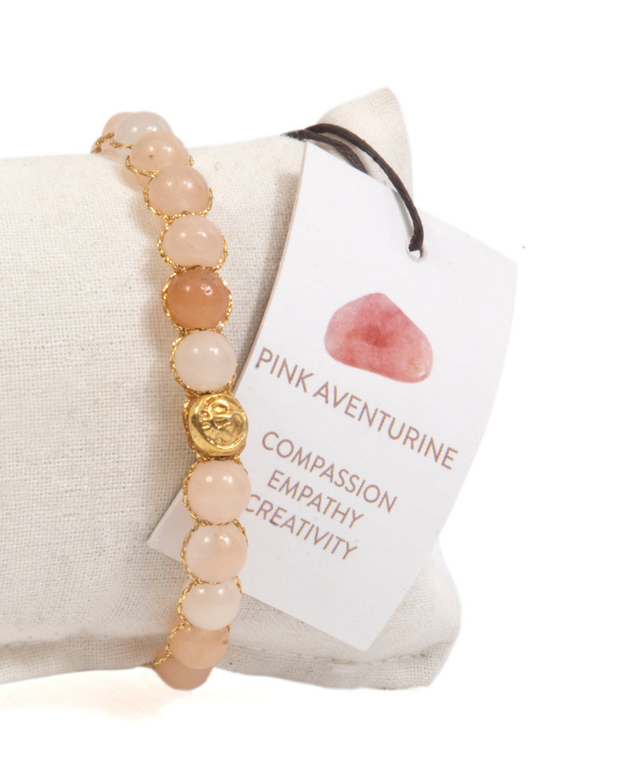 Pink Aventurine 6mm Bracelet | Gold
