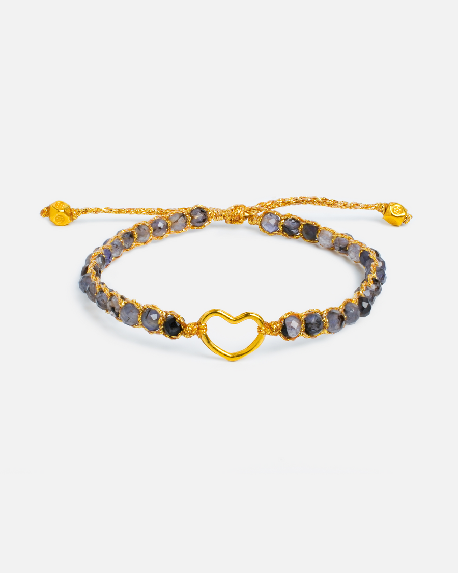 Dark Labradorite Heart Kids Bracelet | Gold