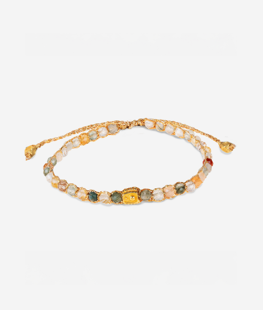 Multicolor Rutilated Quartz Bracelet | Gold