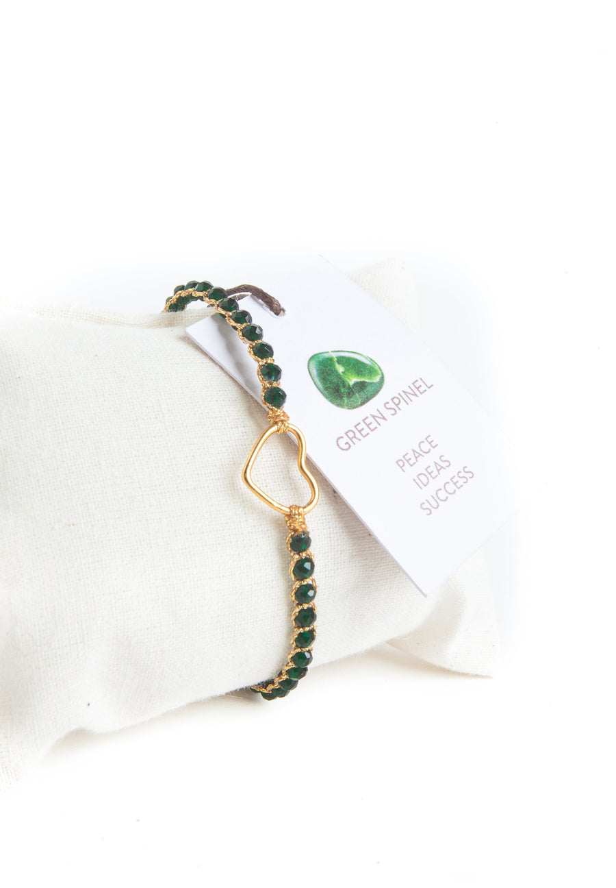 Green Spinel Heart Bracelet | Gold