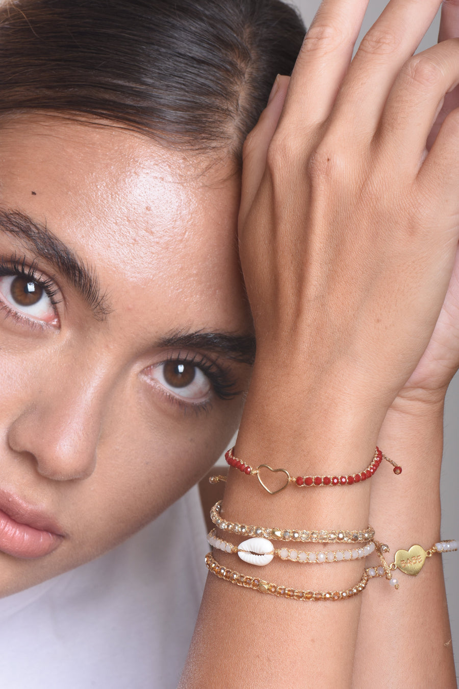 Crystal Red Heart Bracelet | Gold