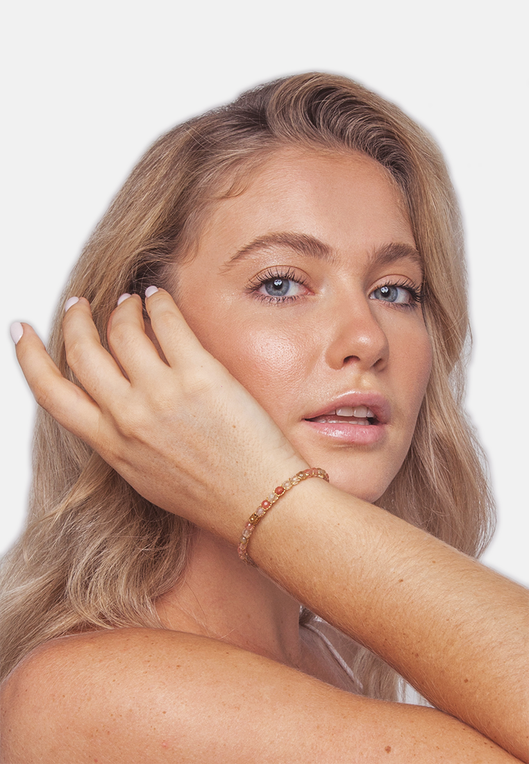 Watermelon Quartz Bracelet | Gold