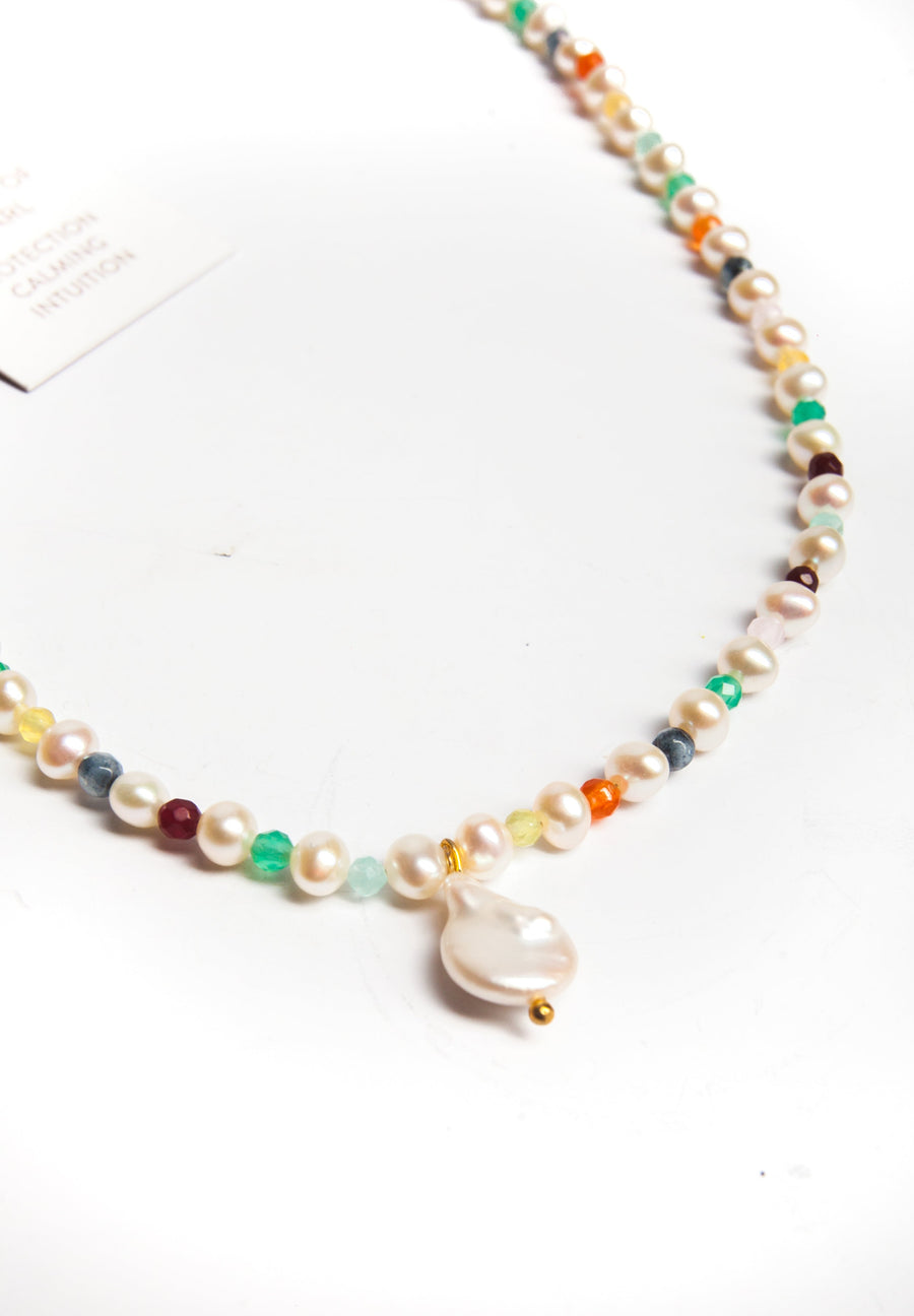 Pearl & Gemstone Necklace | Gold