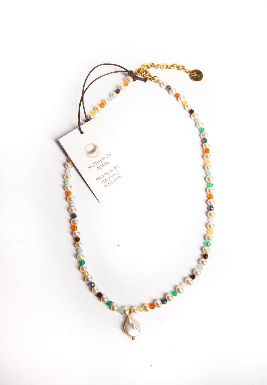 Pearl & Gemstone Necklace | Gold