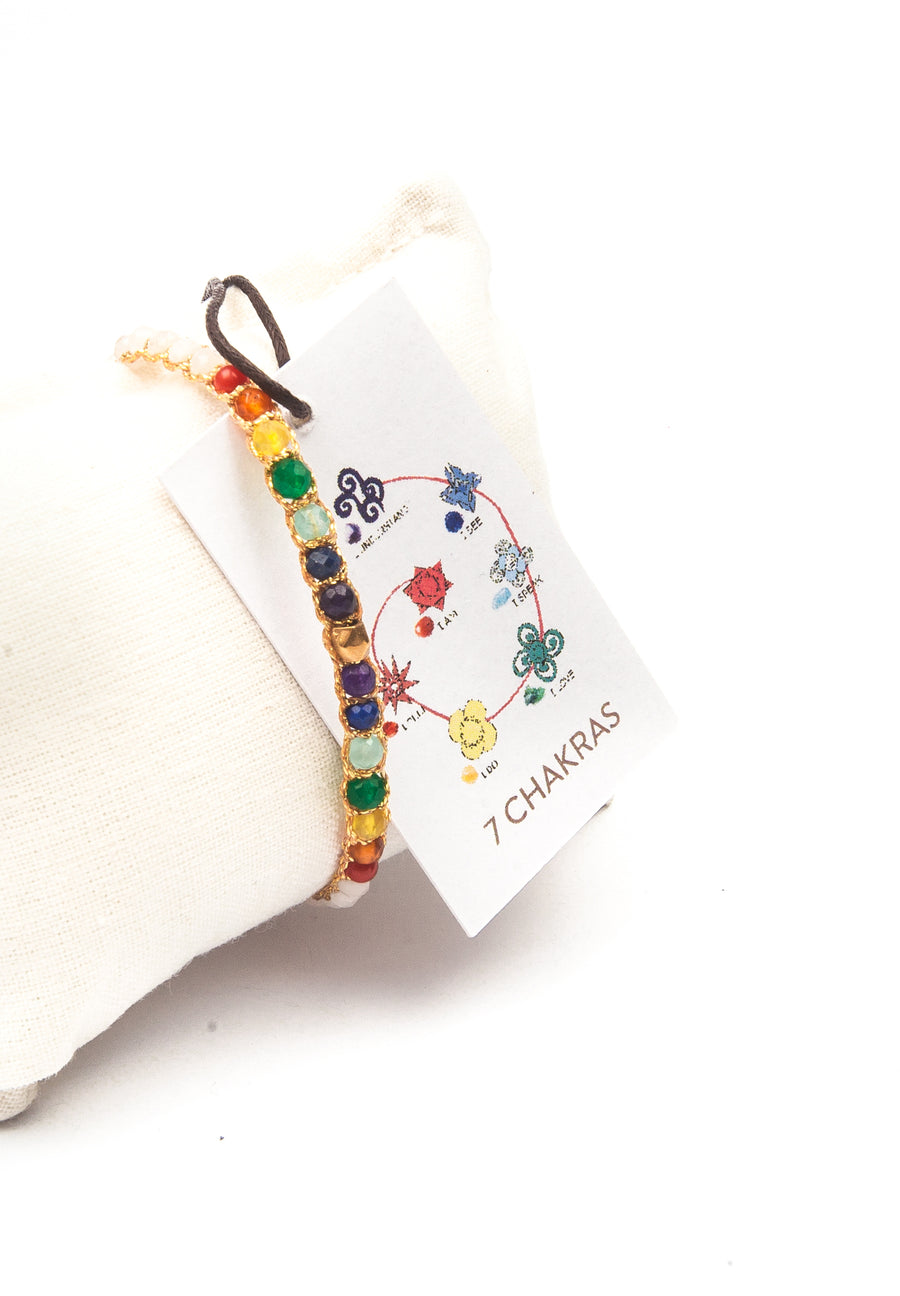 7 Chakras Moonstone Bracelet | Gold