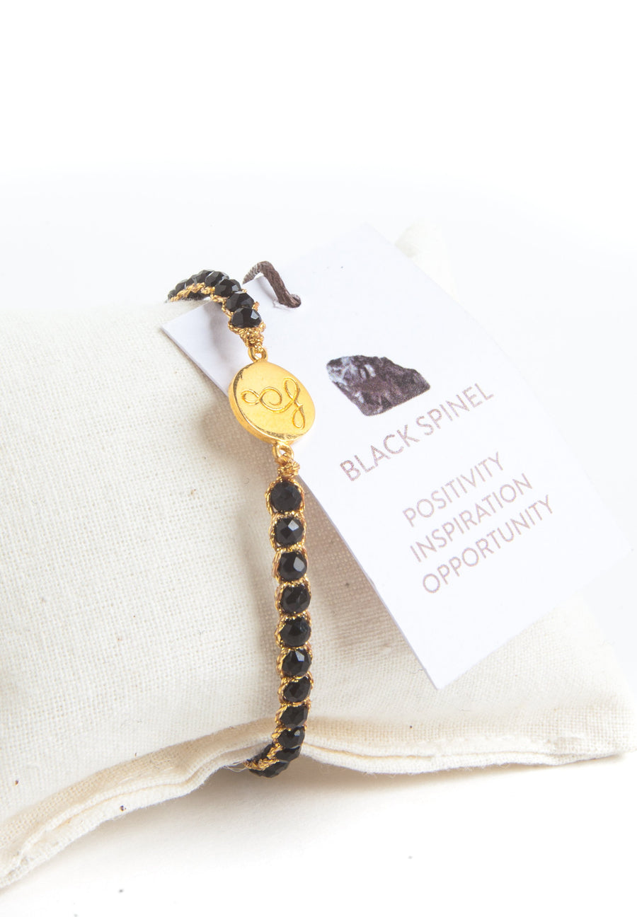 Lotus  Black Spinel Bracelet | Gold