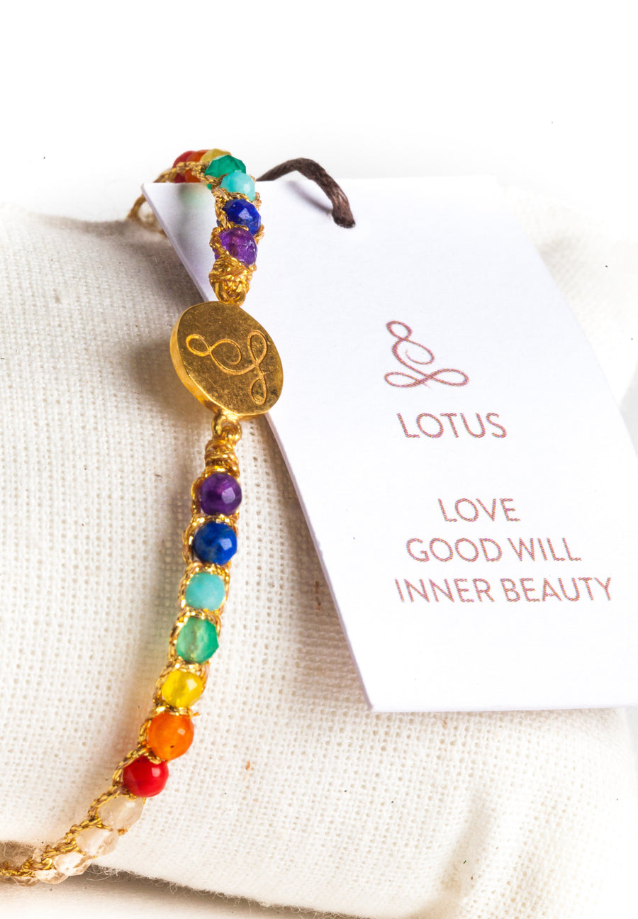 Lotus 7 Chakras Lemon Quartz Bracelet | Gold