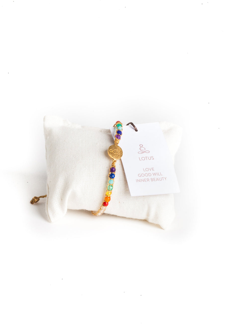 Lotus 7 Chakras Lemon Quartz Bracelet | Gold