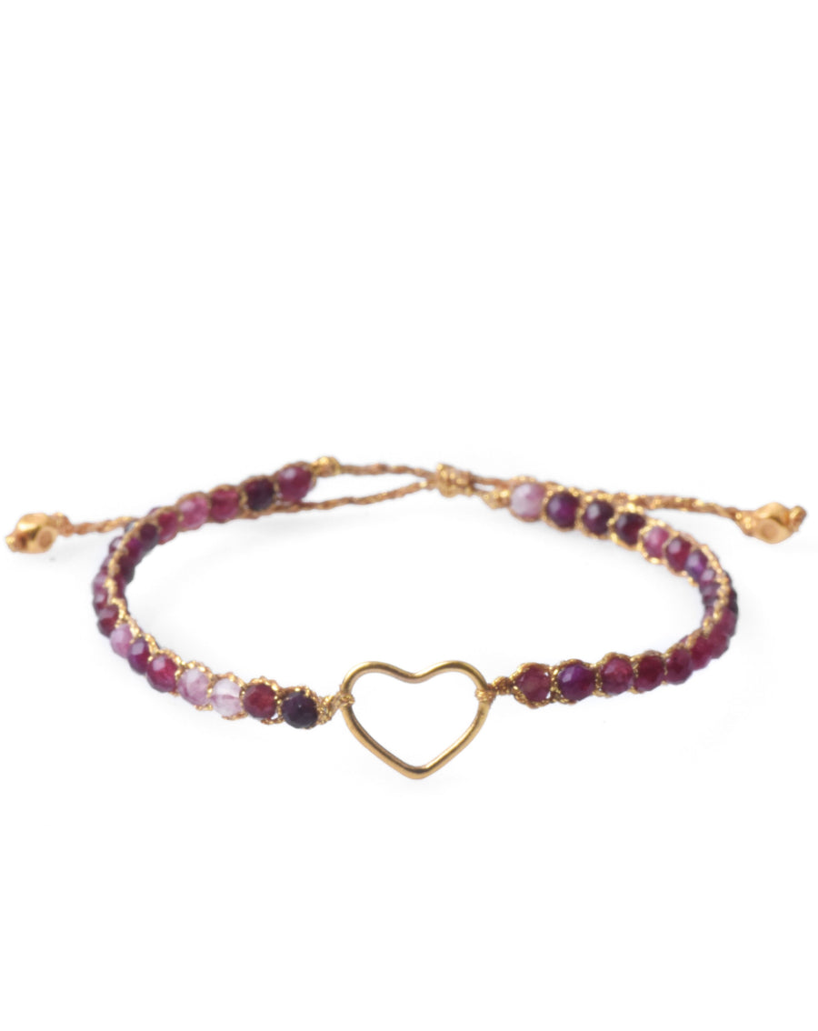 Red Garnet Heart Bracelet | Gold