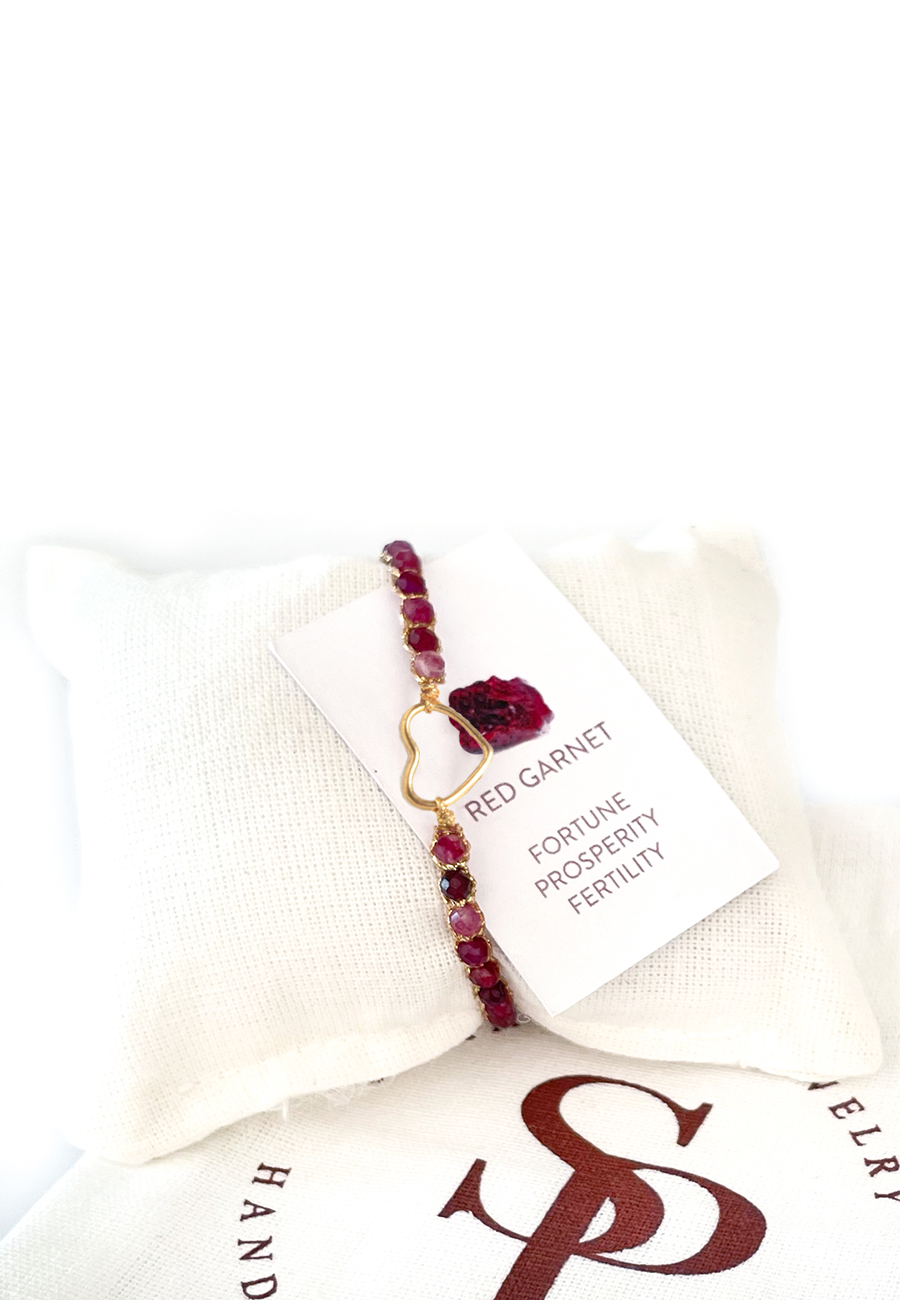 Red Garnet Heart Bracelet | Gold