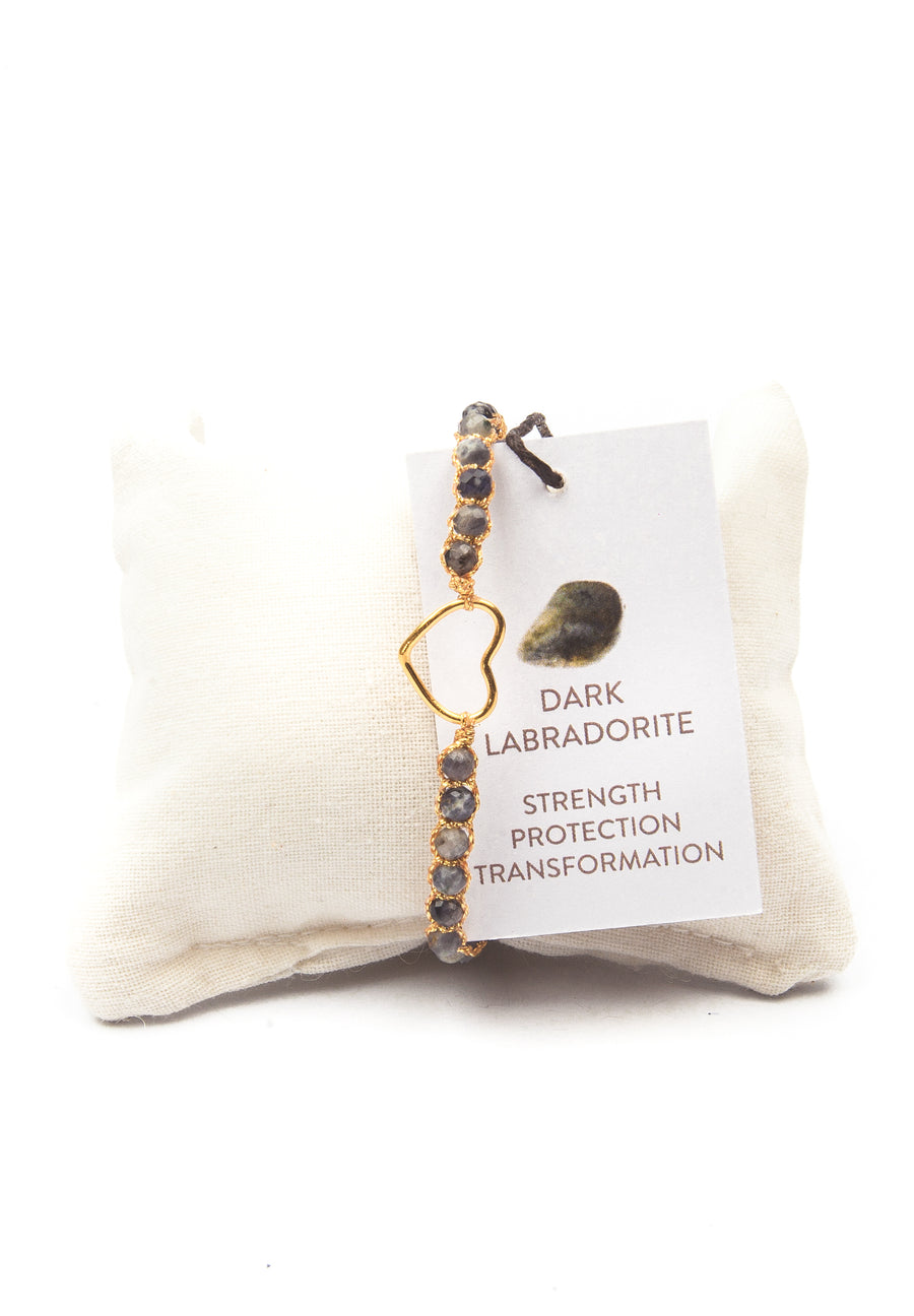 Dark Labradorite Heart Bracelet | Gold