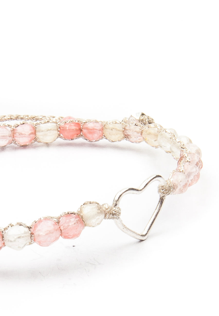 Watermelon Quartz Heart Bracelet | Silver