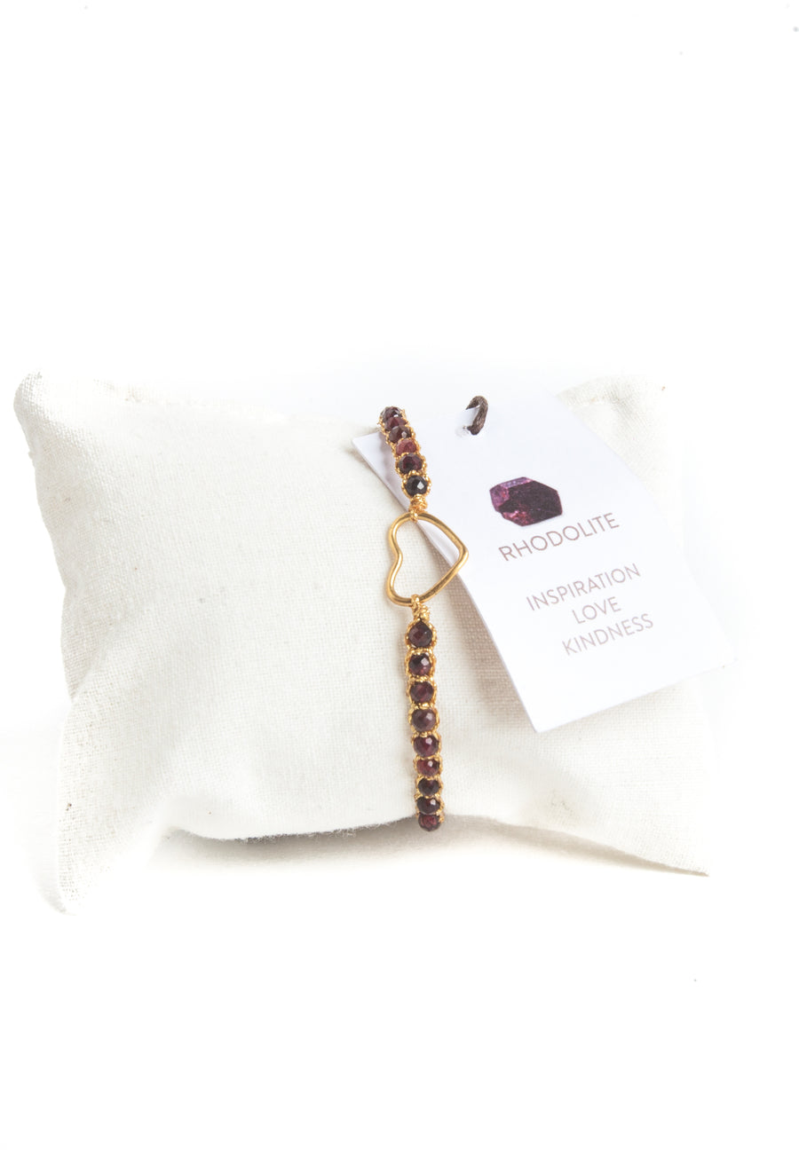 Rhodolite Garnet Heart Bracelet | Gold
