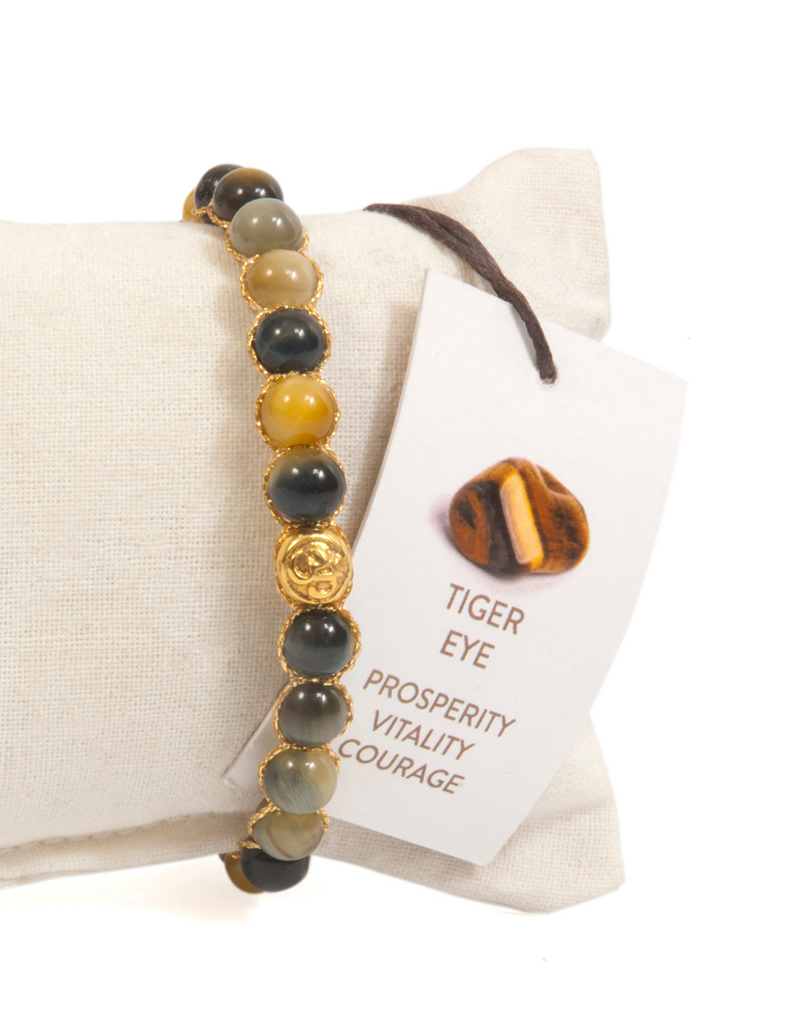 Blue Tiger Eye 6mm Bracelet | Gold