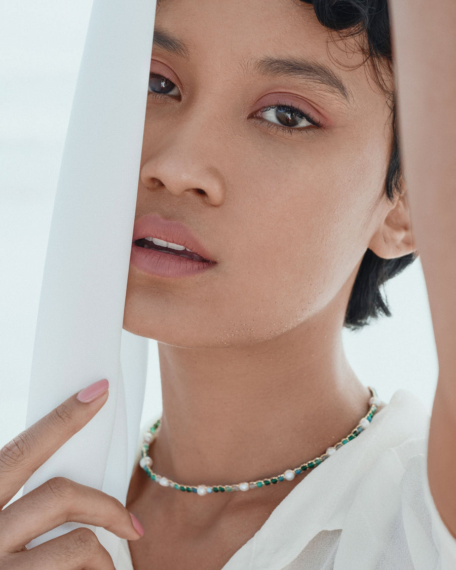 Pearl & Gemstone Symphony Choker| Gold